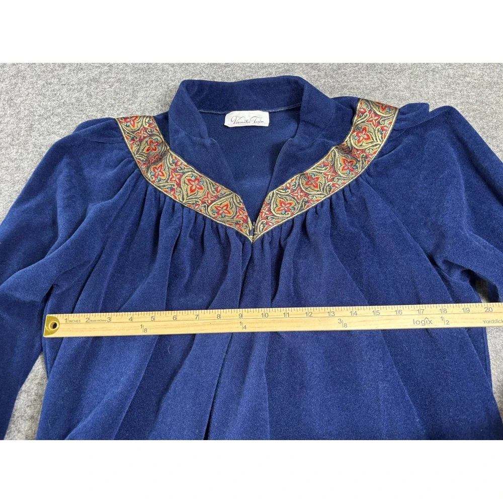 Vintage Vanity Fair Velour Robe Women's L Navy Blue Zip Housecoat‎ Cozy Lounge